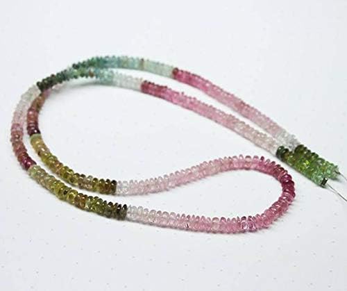 Afghan Multi Pink Green Tourmaline Wheel Tyre Rondelle Gemstone Craft Beads Strand 18 Inch Long 4mm Code-HIGH-1727