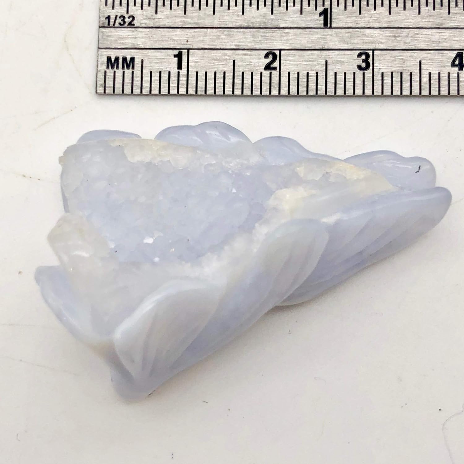 Blue Chalcedony Druzy Carved Flower Bead | 58.5 cts | 41x27mm | Blue | 1 bead | for Jewelry Making