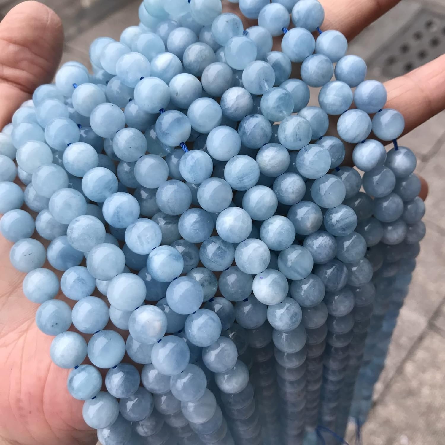 Natural Aquamarines Stone Beads 4/6/8/10mm Round Loose Gem Stone Beads for DIY Jewelry Making Strand - (Item Diameter: 8mm About48pcs)