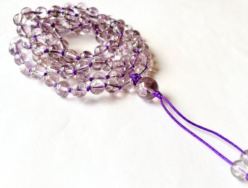 Natural Himalayan Azeztulite Quartz 8mm-14mm 108 Mala Beads, Spiritual, Meditation Beads, Reiki, Japa Mala, Buddhist Prayer Beads, Yoga Bracelet, healing beads LKMALA-RRGU-1020