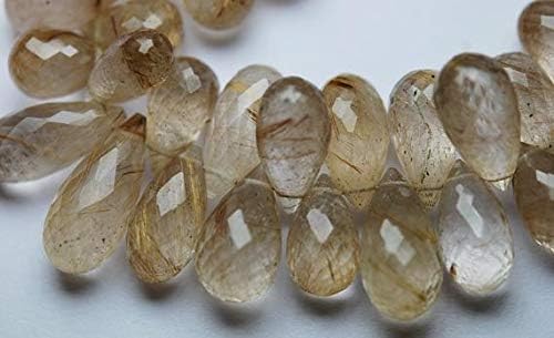 6 Pcs,Golden Rutilated Quartz Faceted Pear Shape Briolettes,16-19mm aprx. Code-HIGH-54297