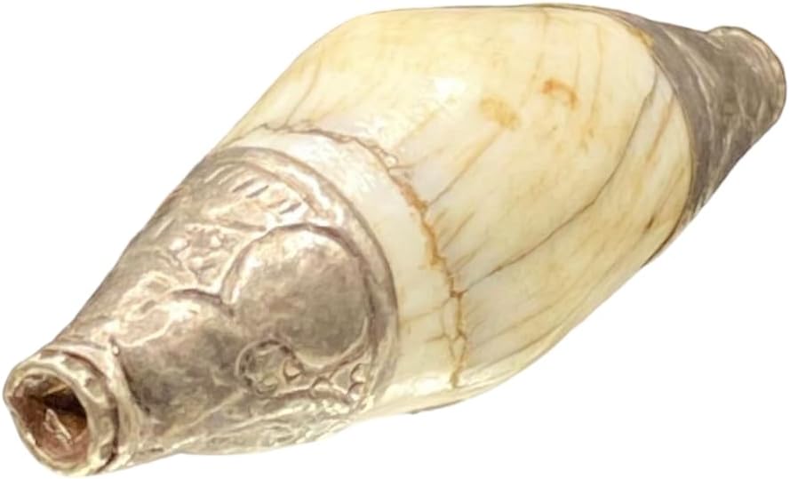 Handcrafted Nepalese Tibetan Natural Shell Pearl Bead with Afghan Silver Capped 44x15mm –9.55g Barrel Carved Bead for Jewelry Making, Craft Supplies, DIY Necklace & Bracelet Design (20)