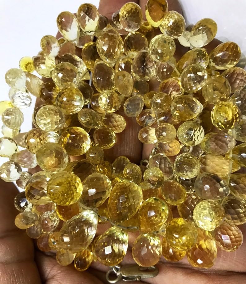 Natural Lemon Quartz Family Teardrop Faceted Beads 6-9 MM 18 inch Long String Jewelry Making Gemstone Beads for Necklace Bracelet