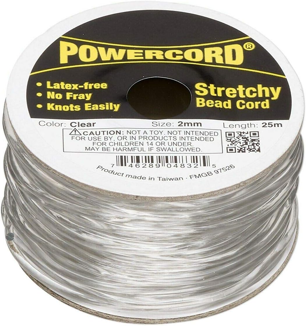 25 Meter Spool Clear No Fray Stretchy Elastic 2mm POWERCord with 21.5 Pound Test