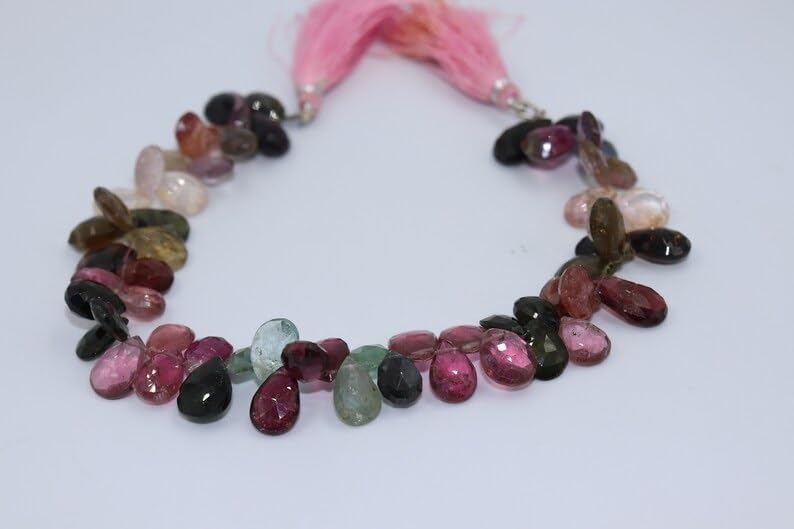 Multi Tourmaline Faceted Pear Shape Beads 11 * 16 mm & 9 * 11mm Tourmaline Briolette Tourmaline Side Cut Pear Beads for Making Jwelery