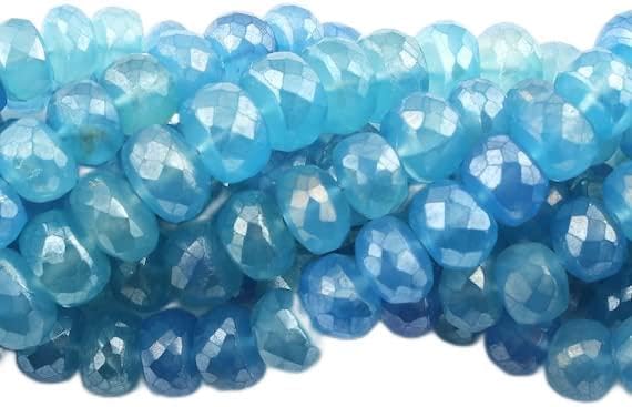 BEADS GEMSTONE 8 Strand Natural Blue Chalceny Silver Coated Faceted Rondelles Beads 7mm-10mm 32 Beads 8 Inch Code-HIGH-13884