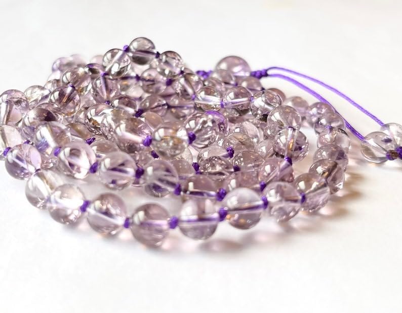 Natural Himalayan Azeztulite Quartz 8mm-14mm 108 Mala Beads, Spiritual, Meditation Beads, Reiki, Japa Mala, Buddhist Prayer Beads, Yoga Bracelet, healing beads LKMALA-RRGU-1020