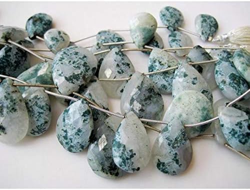 Moss Agate Briolettes/Faceted Pear Beads/Green Moss Agate/Moss Agate Beads/ 22x35mm to 25x45mm/ 7 Pieces Code-HIGH-48495