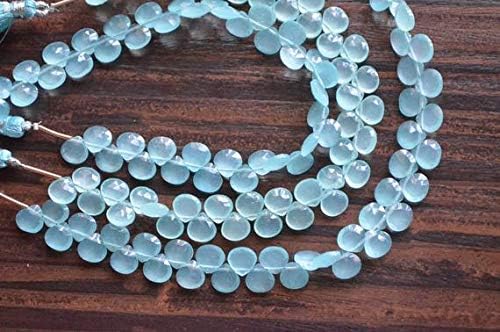 8 Inch All Pairs 8mm 43 Beads-Aqua Blue Chalceny Quartz Faceted Heart Shape Briolette Beads Strand Code-HIGH-59850