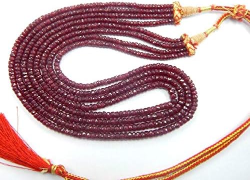 3x4 mm 19'' micro faceted natural ruby gemstone beads, ruby gemstone necklace 4 strand in 1 necklace