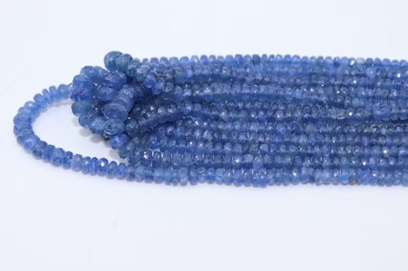 AAA+ Quality Burma Blue Sapphire Faceted Rondelle 3-5mm Beads Strand for Jewelry Making Natural Blue Sapphire Beads