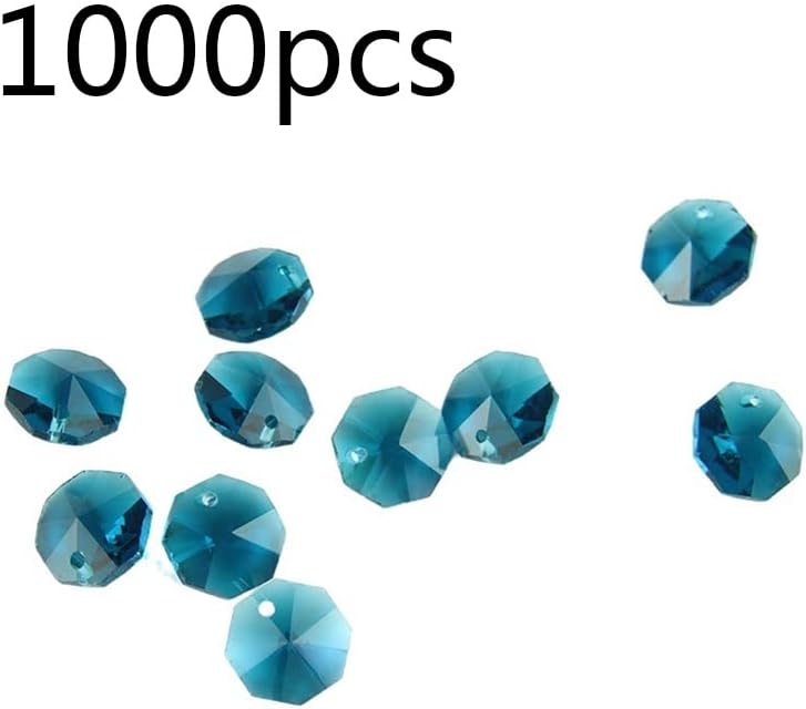 Hanging Crystals Prisms Blue 14mm Octagon Beads 100pcs/1000pcs Material Window Accessories Crystal Prisms Hangings Crystals for Decoration(1 Hole,1000pcs)