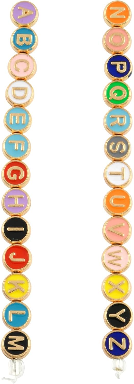 Bead Landing Multicolor & Gold Alphabet Disc Beads – 8mm Zinc Alloy & Epoxy Beads for Jewelry Making, Crafts & Personalization, 12 Pack