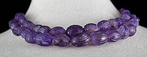 2 Line Natural Purple Amethyst Carved Beads Necklace 20 INCHES 16 MM to 6 MM