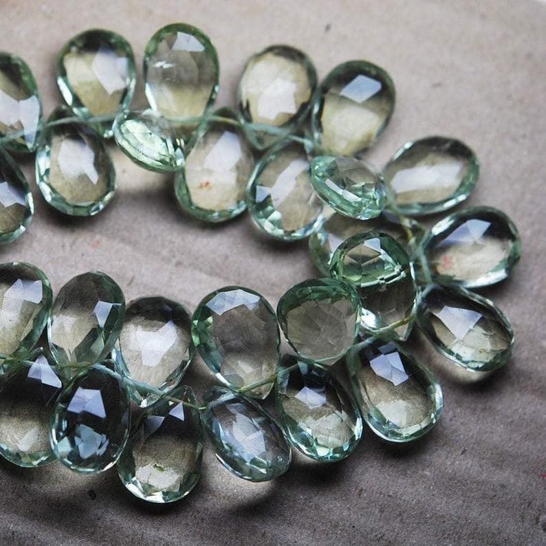 8 inch Strand of Natural Green Amethyst 11-16 mm Pear Faceted briolette Beads for DIY Jewelry Making. |BRIO_03689