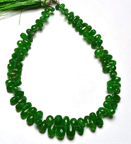 1 Strand Natural 7.5 inches Green Garnet Tsavorite Faceted Tear Drop Shape Briolettes Beads 3 to 7.5 MM Code-HIGH-28314