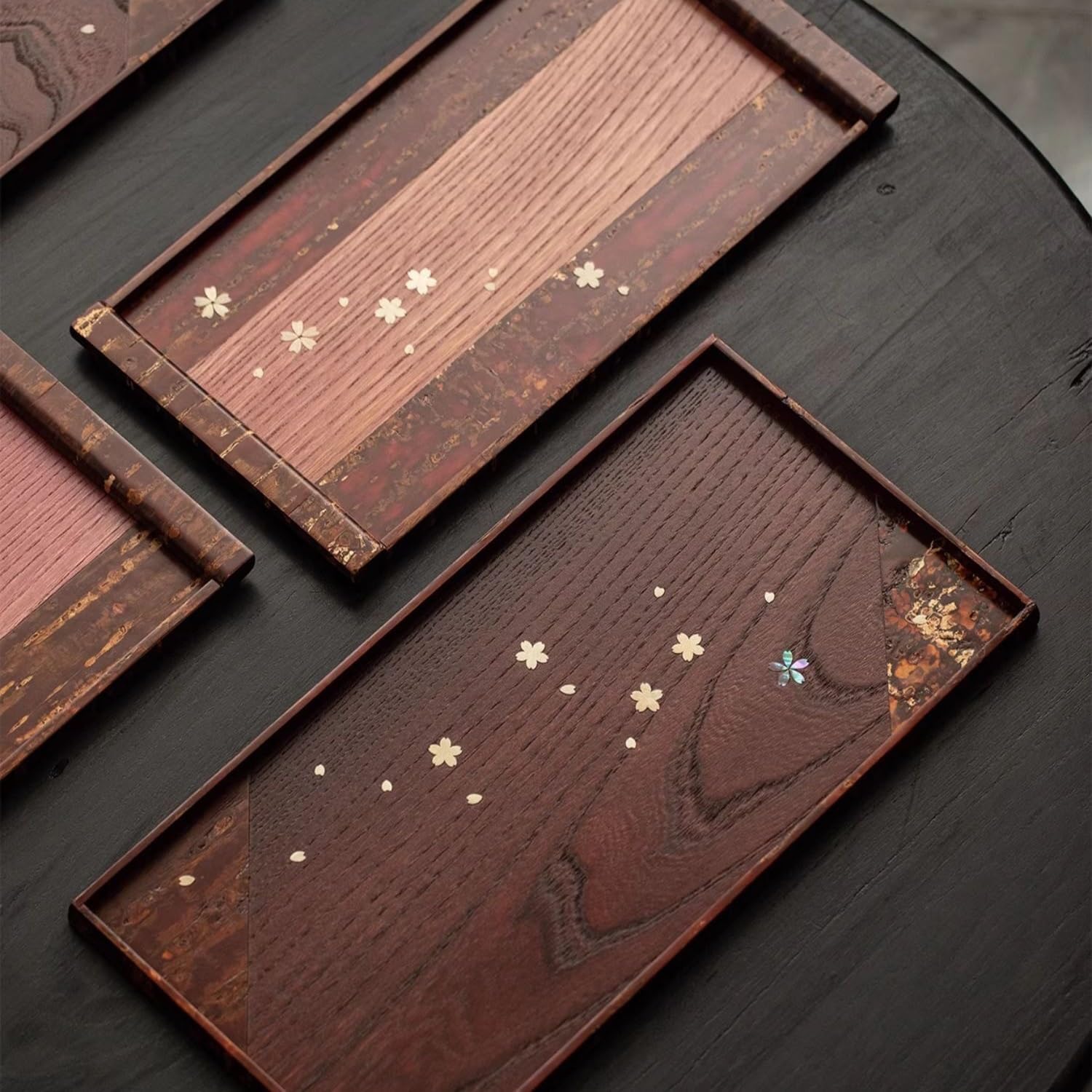 Cafeteria Tray Kakunodate Birch Cherry Bark Round Retro Stitching Retro Tea Table Dessert Plate Meal Tray Serving Trays(D)