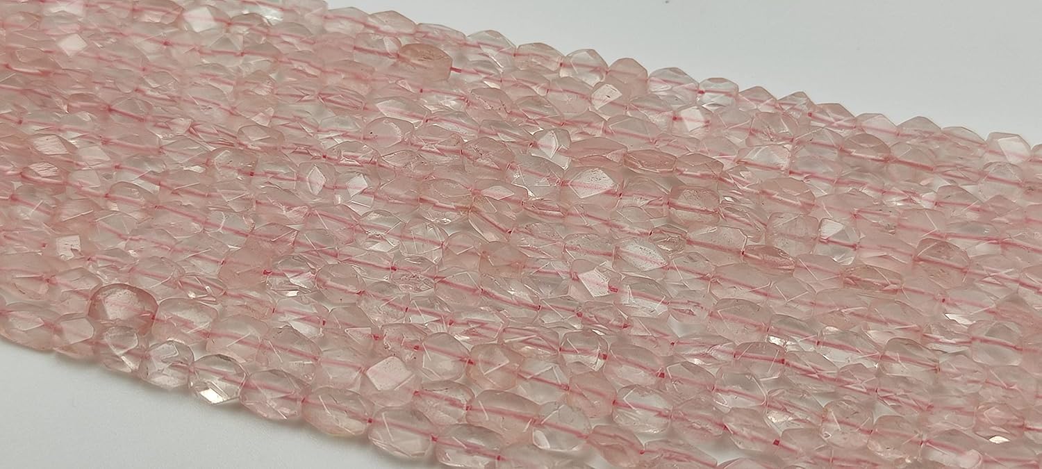 Hanumat Gems Lot of 10 Strands Natural Rose Quartz Faceted Oval Shape Gemstone Beads,Rose Quartz Faceted Beads,Rose Quartz Oval Beads,5X7-6X9MM Oval Beads,13 Inches Oval Beads Strand.