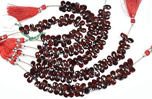 3 Strands AAA 6 Inch 6x9-7x12mm Natural Mozambique Red Garnet Faceted Pear Shape Briolette Beads Strand Code-HIGH-59249