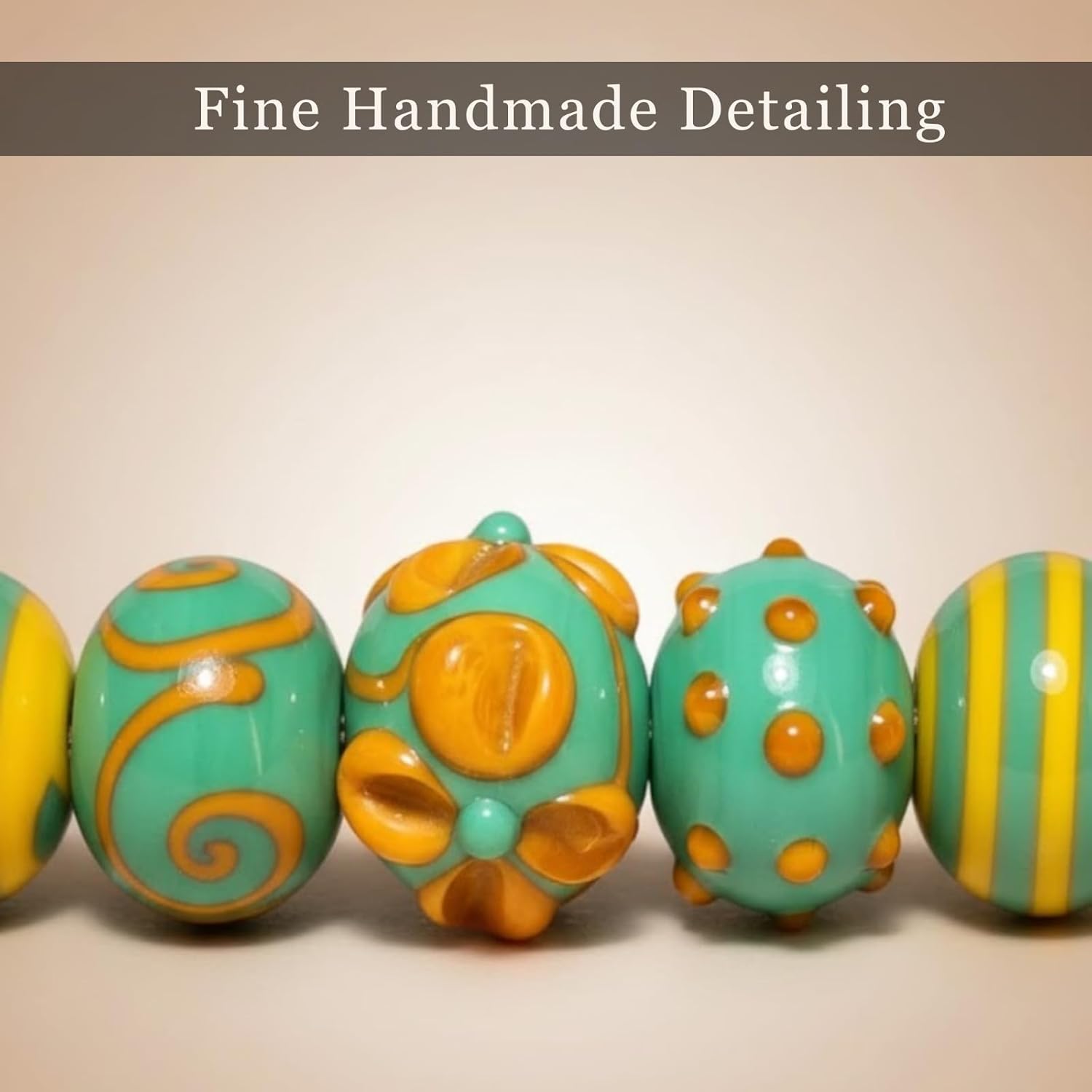 Handcrafted Multicolor Lampwork Glass Beads | Turquoise & Yellow Decorative Artistic Beads | Available in 10 Strands | Premium Handmade for Jewelry Making & DIY Crafts.