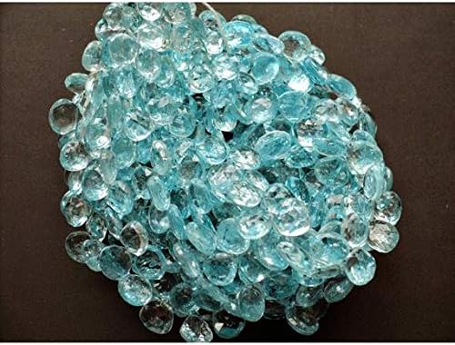 Blue Topaz Beads, Swiss Blue Topaz, Heart Briolette, Faceted Beads, 10x10mm Each, 9 Inch Half Strand Code-HIGH-47979