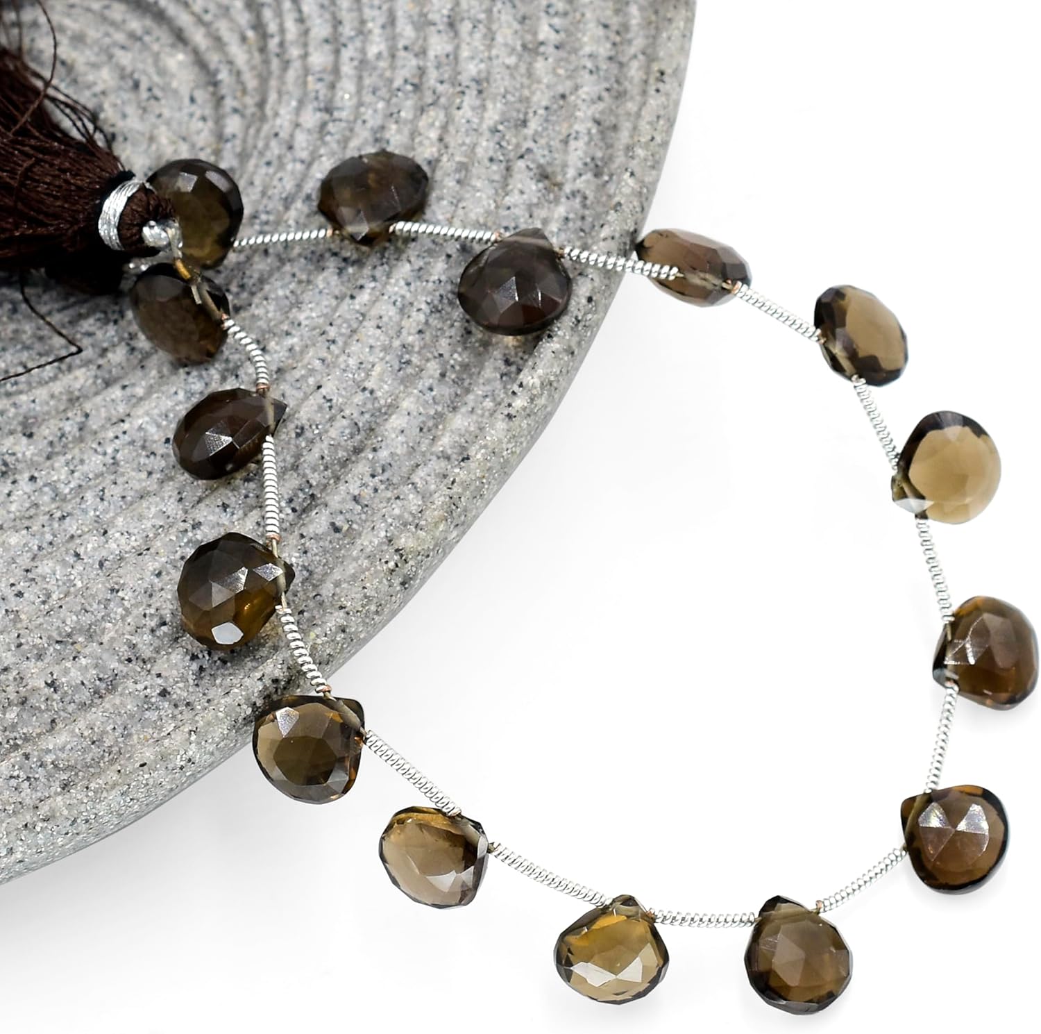 Natural Smoky Quartz Gemstone Loose Beads for Jewelry Making DIY Bracelet Necklace 7 Inch Strand 10mm Heart Shape Faceted Cut Crystal Stone Briolette Gems Crafting Bead