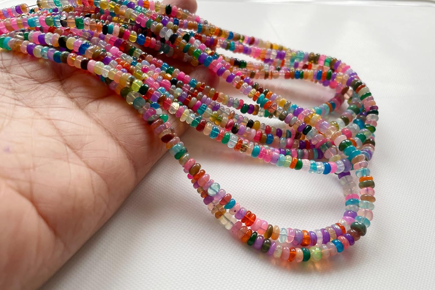 3-5 mm Colorful Opal Beads, Fancy Multi Color Rare Enhanced Opal Plain Smooth Rondelle Beads For Jewelry (8 IN To 16 IN) - ASG83