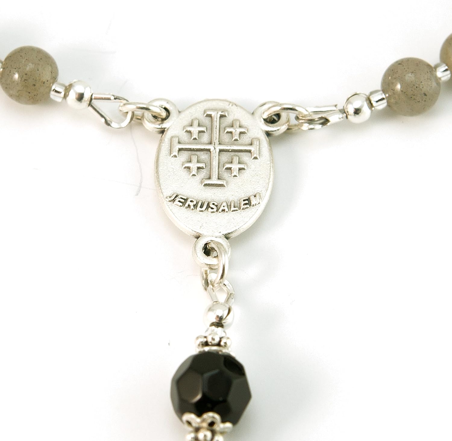 AWEHIRU Silver Inches Catholic Prayer Beads St Michael Protector Small Chaplet Labradorite Gemstone Blessed with Anointing Oil