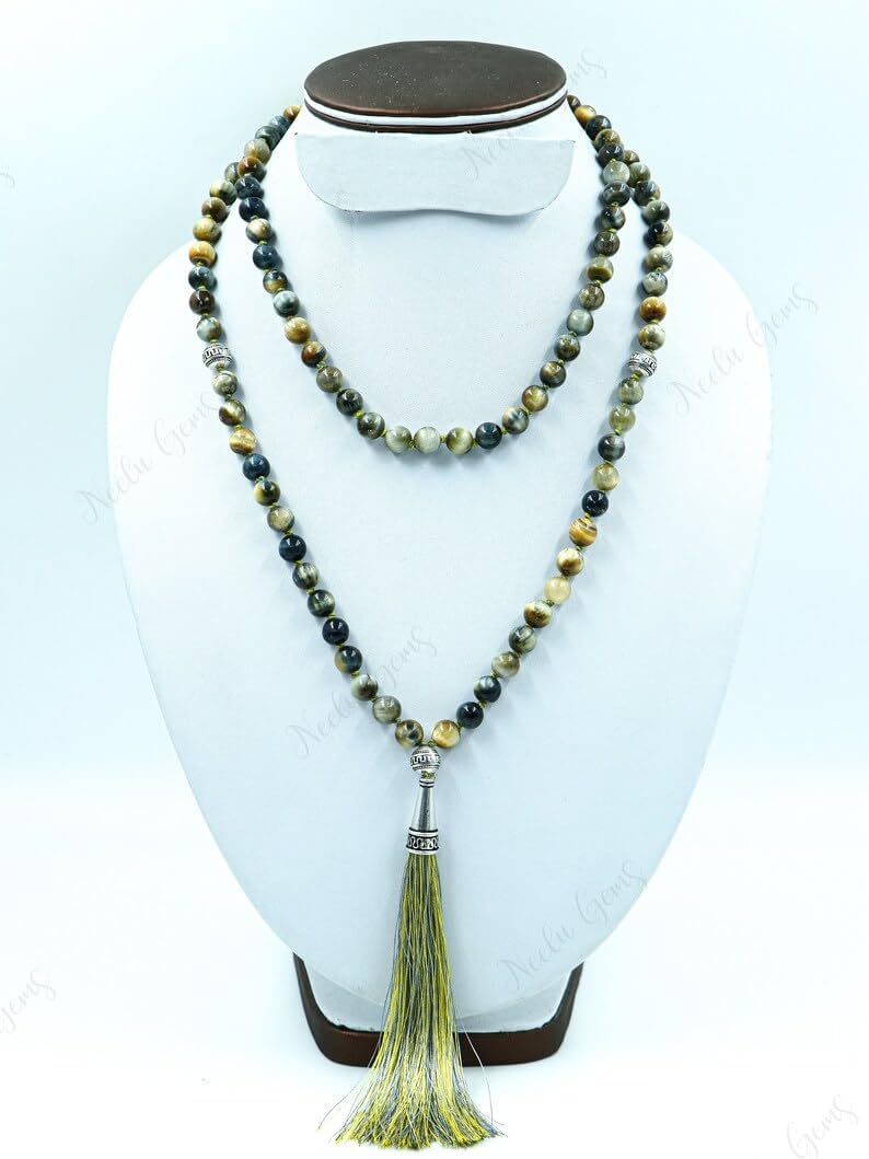 Yellow Tiger's Eye Stone Mala Beads, 108 Mala Necklace, Knotted Mala, WWG Necklace, Yoga Jewelry Meditation Beads Spiritual Jewelry Boho Jewelry