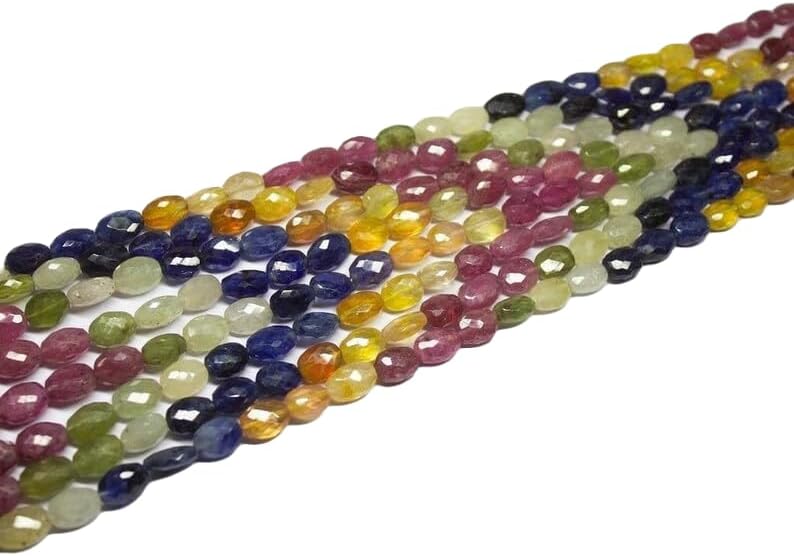 13 inch Strand of Natural gem Multi Sapphire, 6-10mm Oval Faceted Beads for DIY Jewelry Making. | Beads_05581