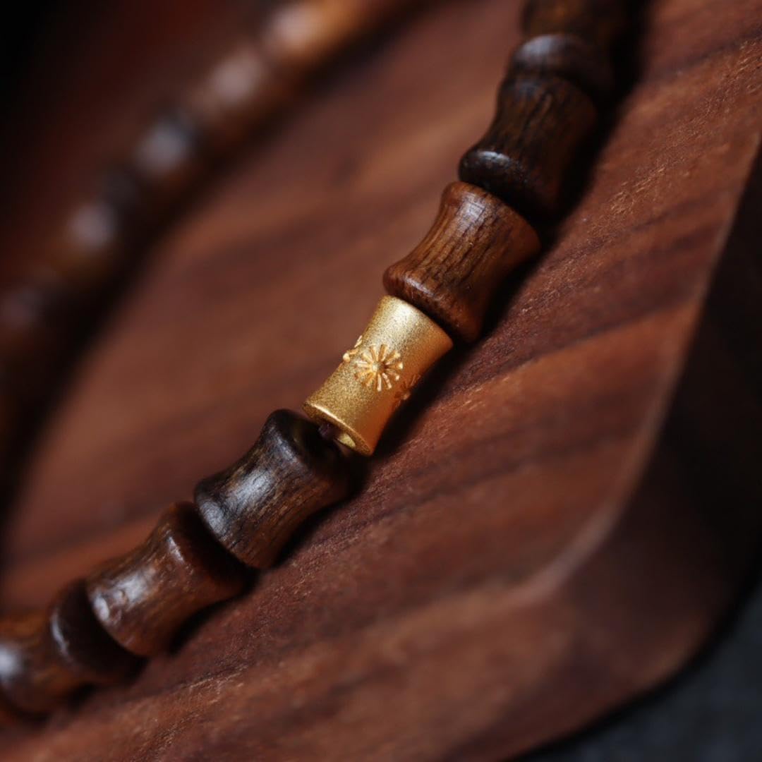 Fusen Red Clay Agarwood Full Oil Sinking Grade Bamboo-Knot Beads 5×8mm Sweet Floral Honey-Scented Bracelet with Candy-Knot Design