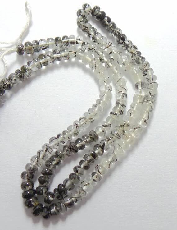 Natural Black Rutilated Quartz Untreated 4-4.5 MM Smooth Plain Beads Shape 14 Inch Strand