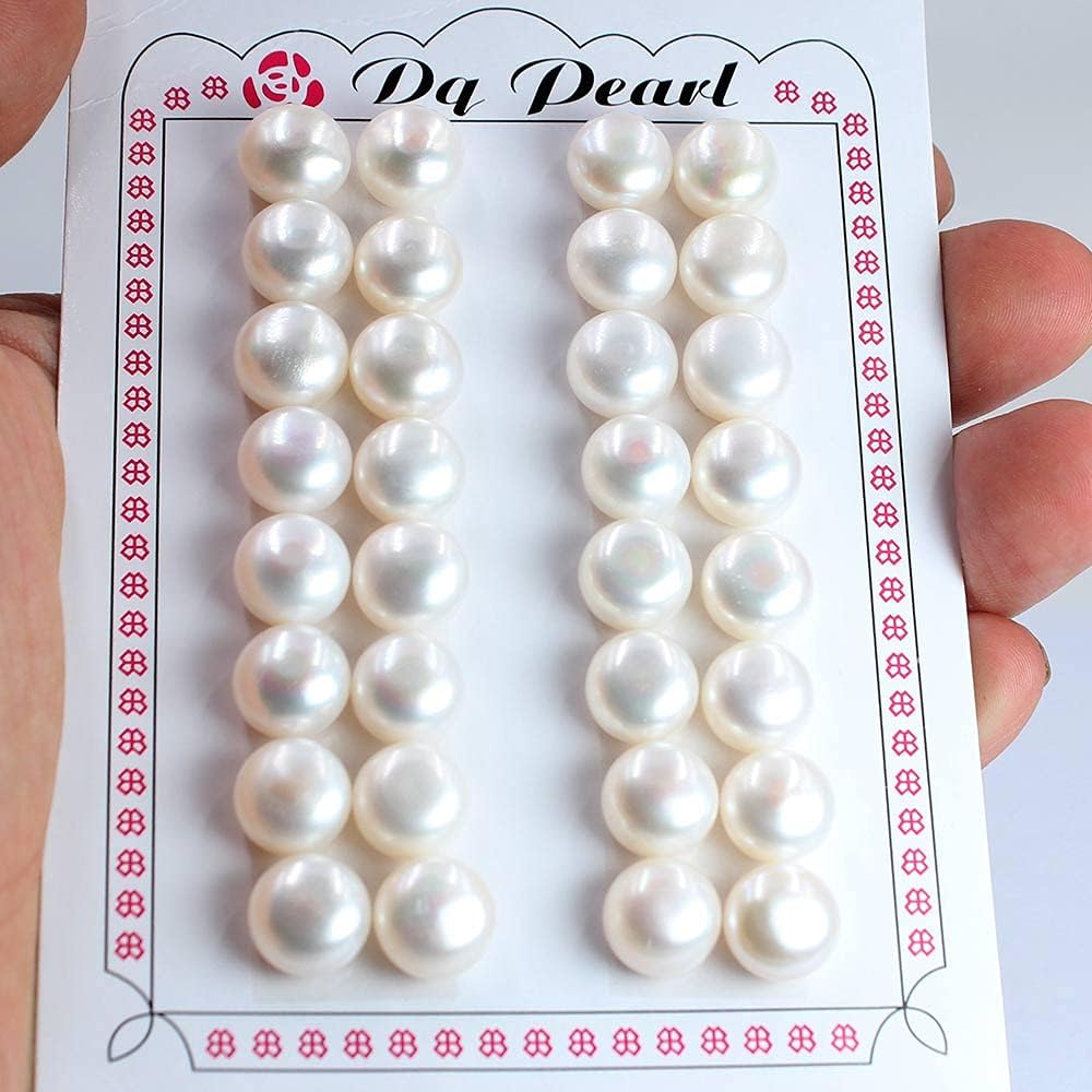 Wholesale Jewelry Making Natural 10-11mm 3A Grade Coin Button Multicolor Freshwater Pearl Half Drilled Beads 16 Pairs (White)