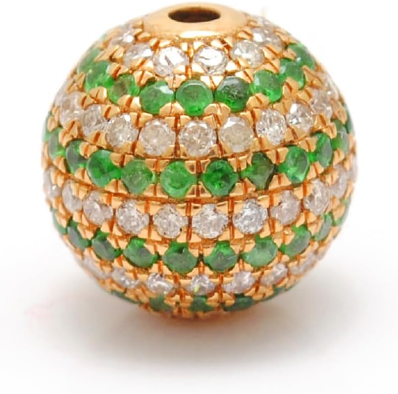 Kanika Creations Luxury 14K Yellow Gold 10mm Pavé Spacer Bead with Natural Emerald & Diamond – Handmade Jewelry – Gift for Her