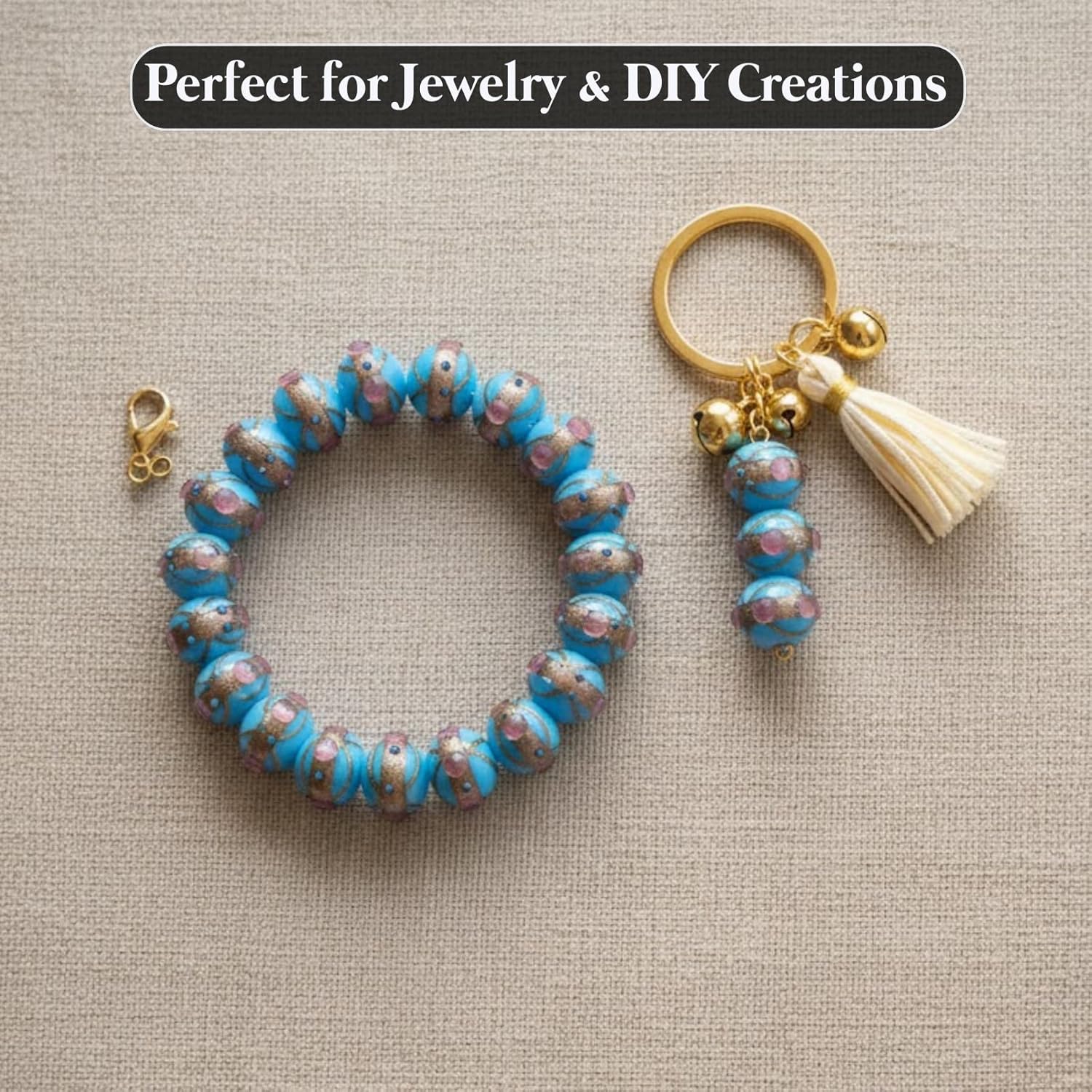 Handcrafted Blue & Golden Dual Tone Lampwork Glass Beads | 16mm Round Loose Beads with Pink & Blue Accents | Available in 10 Strands | Jewelry Making & DIY Crafts