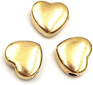50pcs Stainless Steel Heart-Shaped Beads Bracelet Beaded Straight Hole Loose Beads DIY Necklace Jewelry Accessorys - (Color: Gold)