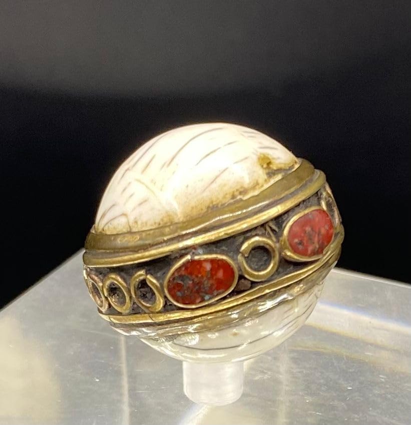 Handcrafted Nepalese Tibetan Natural Shell Pearl Bead with Turquoise and Coral 24x20mm – 13.20g Brass Bead for Jewelry Making, Craft Supplies, DIY Necklace & Bracelet Design,Loose Beads (20)