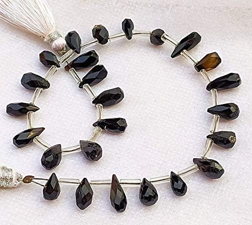 GEMZ 16 inch Strand of Natural Mystic Black Spinel Drop Shape Faceted Cut Black Color briollete Beads for DIY Jewelry Making- Earring Necklace Bracelet.