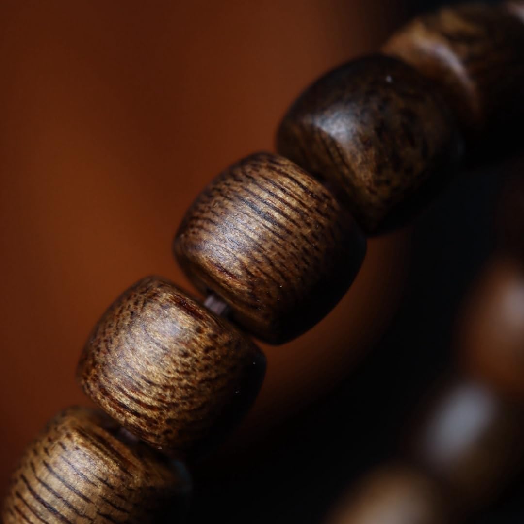 Hainan Yingge Green Aquilaria Agallocha Agarwood 9mm Barrel Beads Single Strand Full Grain, Dense Fragrance, Sweet and Cool Sink-Grade