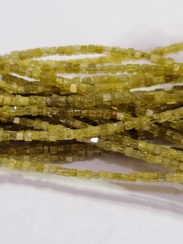 Yellow Diamond Faceted Cube 4 Inch Bead Strand & 1.5 Carats Natural Precious Gemstone Perfect for Jewelry Making Necklace, Earrings Rings CHIK-STNRD-24448