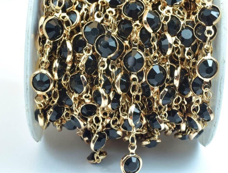 18K Pinky Gold Filled EP Chain Beaded Chain, Cable Chain Rhinestone Width 7mm Thickness 3mm Findings Sold by Foot PGF32