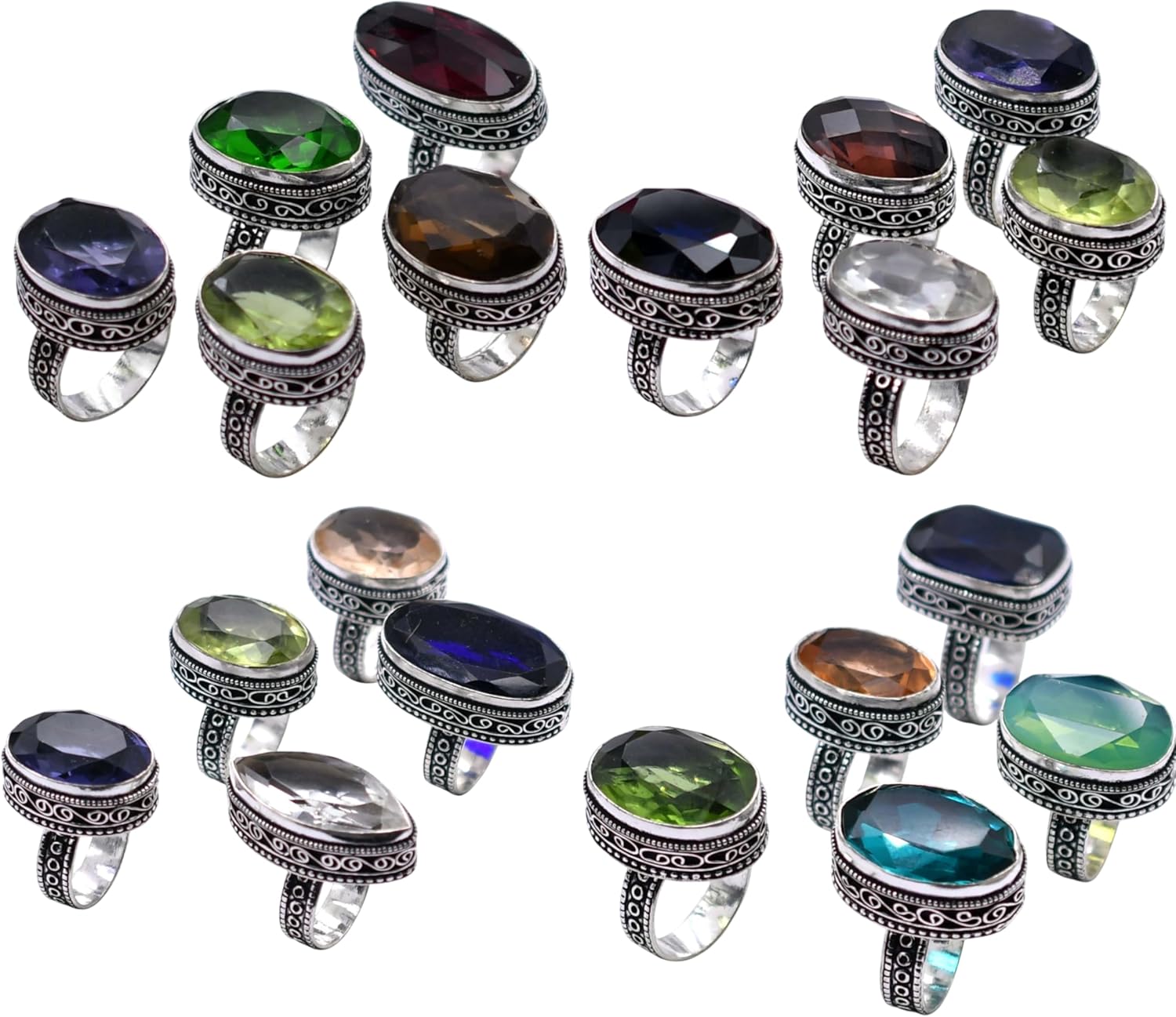 25 PCS Mix Gemstone Ethnic Handmade Ring Mix Lot US Size-5-9 R 9121 R 9121