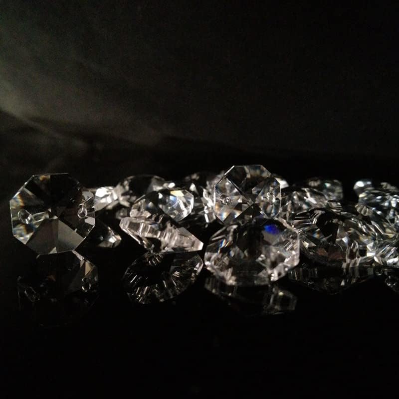 Hanging Crystals Prisms 180PCS 14mm 2 Holes Clear Octagonal Loose Beads Crystal Chandelier Faceted Prisms Ornaments Parts Hangings Crystals for Decoration