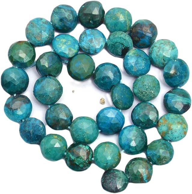 13 inch Strand of Natural gem Chrysocolla, 7-8mm Coin Faceted Beads for DIY Jewelry Making. | Beads_03496, As Per Photo