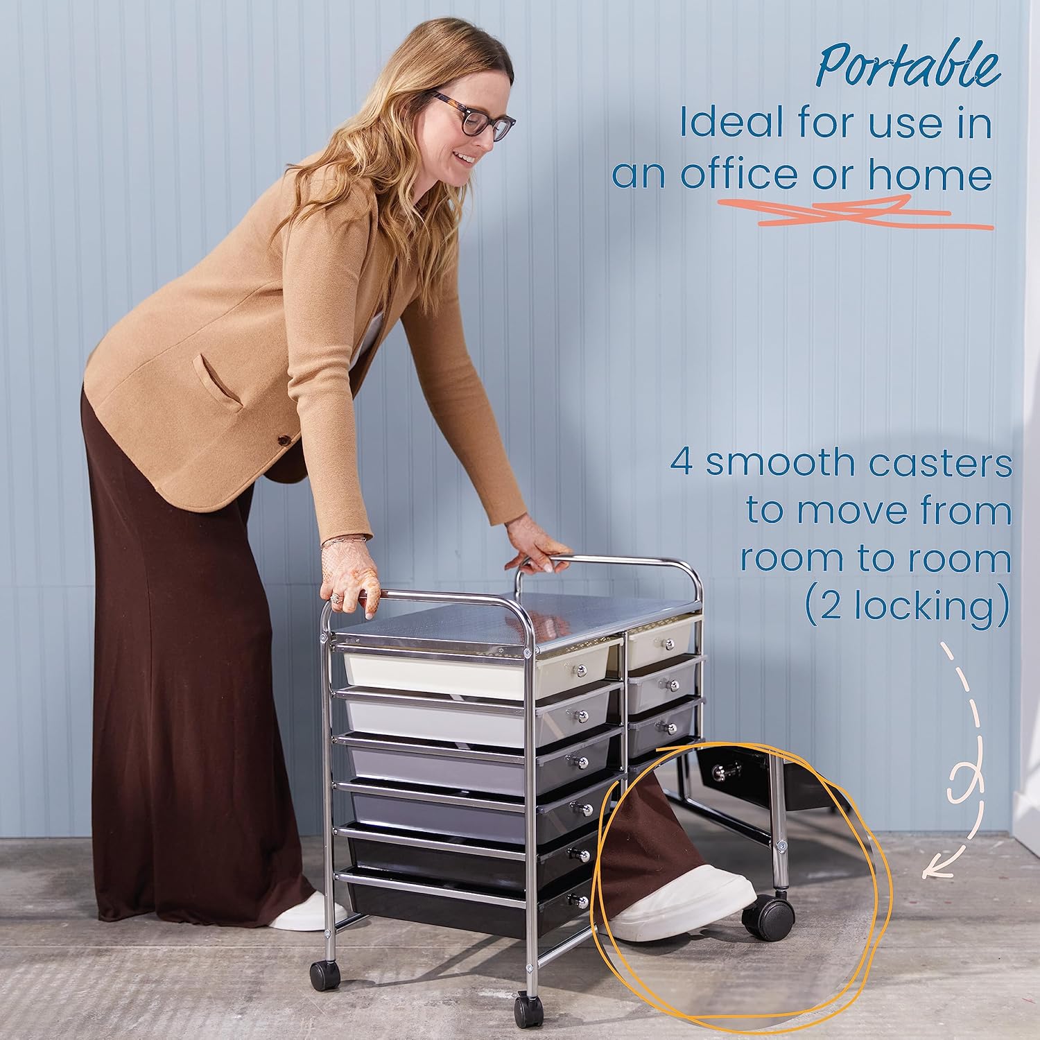 ECR4Kids 12-Drawer Value Mobile Organizer, Storage Cart, Grey Ombre