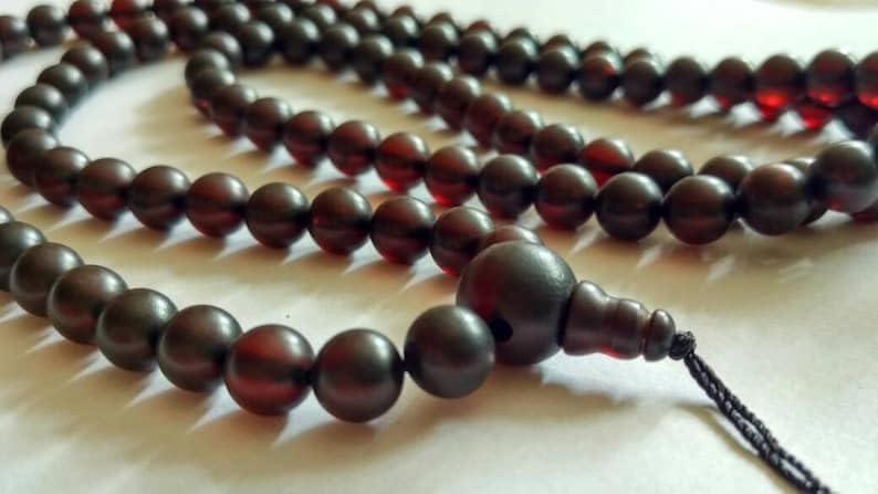 Natural baltic amber 7mm 108 Mala Beads, Spiritual, Meditation Beads, Reiki, Japa Mala, Buddhist Prayer Beads, Yoga Bracelet, healing beads LKMALA-RRGU-77
