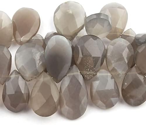 BEADS GEMSTONE 4 Strand Natural Grey Moonstone Faceted Briolettes - Moonstone Pear Beads 12mmx7mm-18mmx10mm 8 Inches Code-HIGH-13842