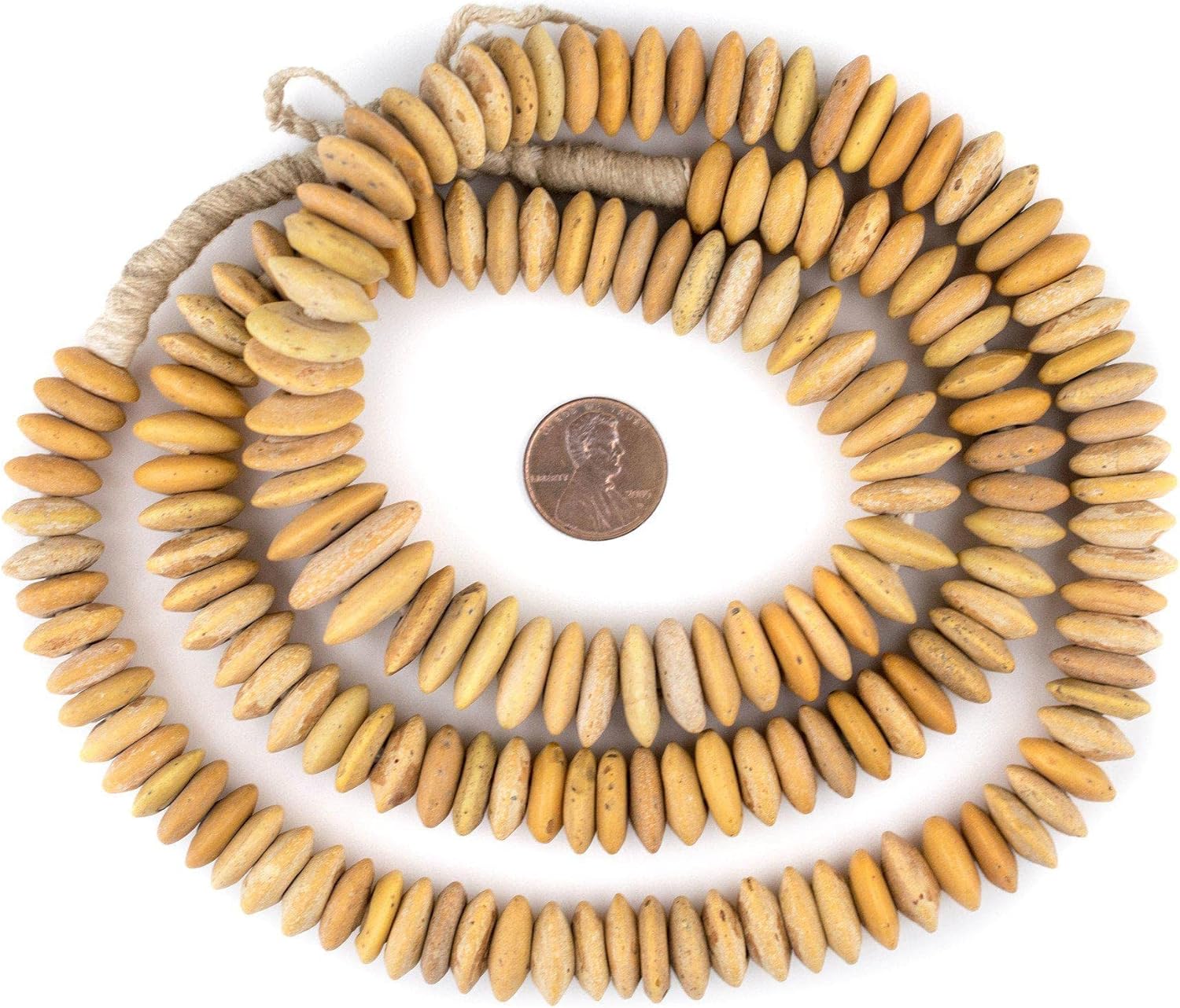The Bead Chest Old Togo Glass Saucer Beads 17mm African Yellow Disk Large Hole 36 Inch Strand Handmade