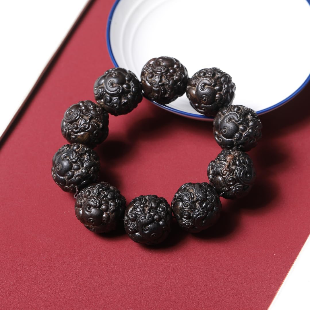 Daraqan Agarwood 25mm*10 Beads Single-Circle Rosary Wood Carving Pendant