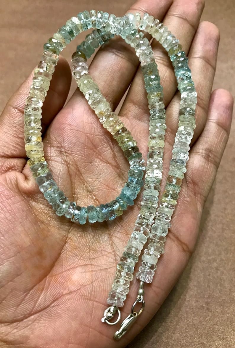 Natural Aquamarine Wheel Faceted Beads 5x6 16 inch Long String Jewelry Making Gemstone Beads for Necklace Bracelet
